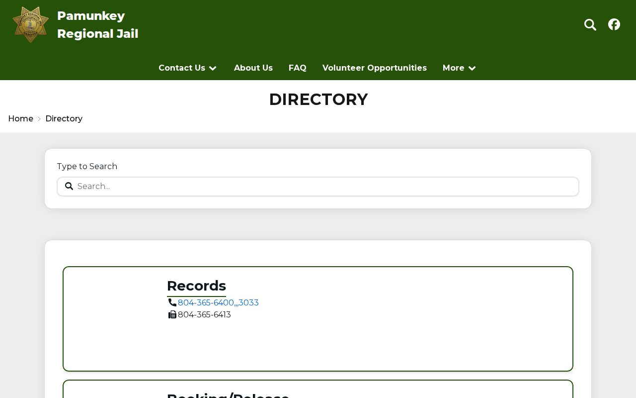 Powhatan County 24-hour release contacts in the Pamunkey Regional Jail directory