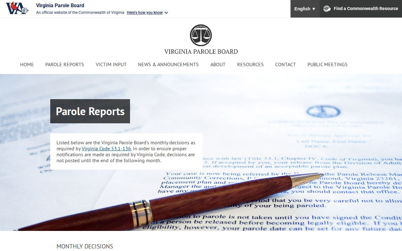 Powhatan County parole and probation search through Virginia Parole Board reports