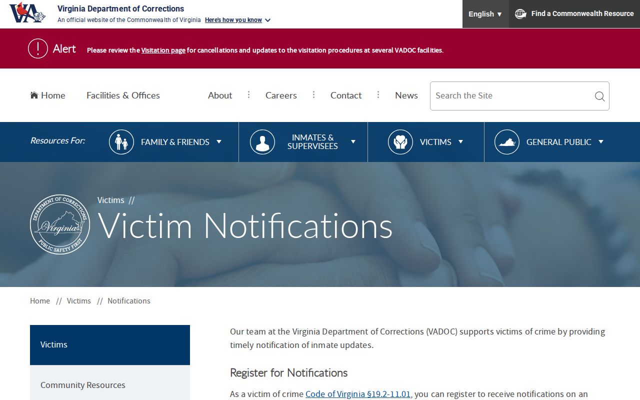 VADOC notification information about a changing Powhatan County release date